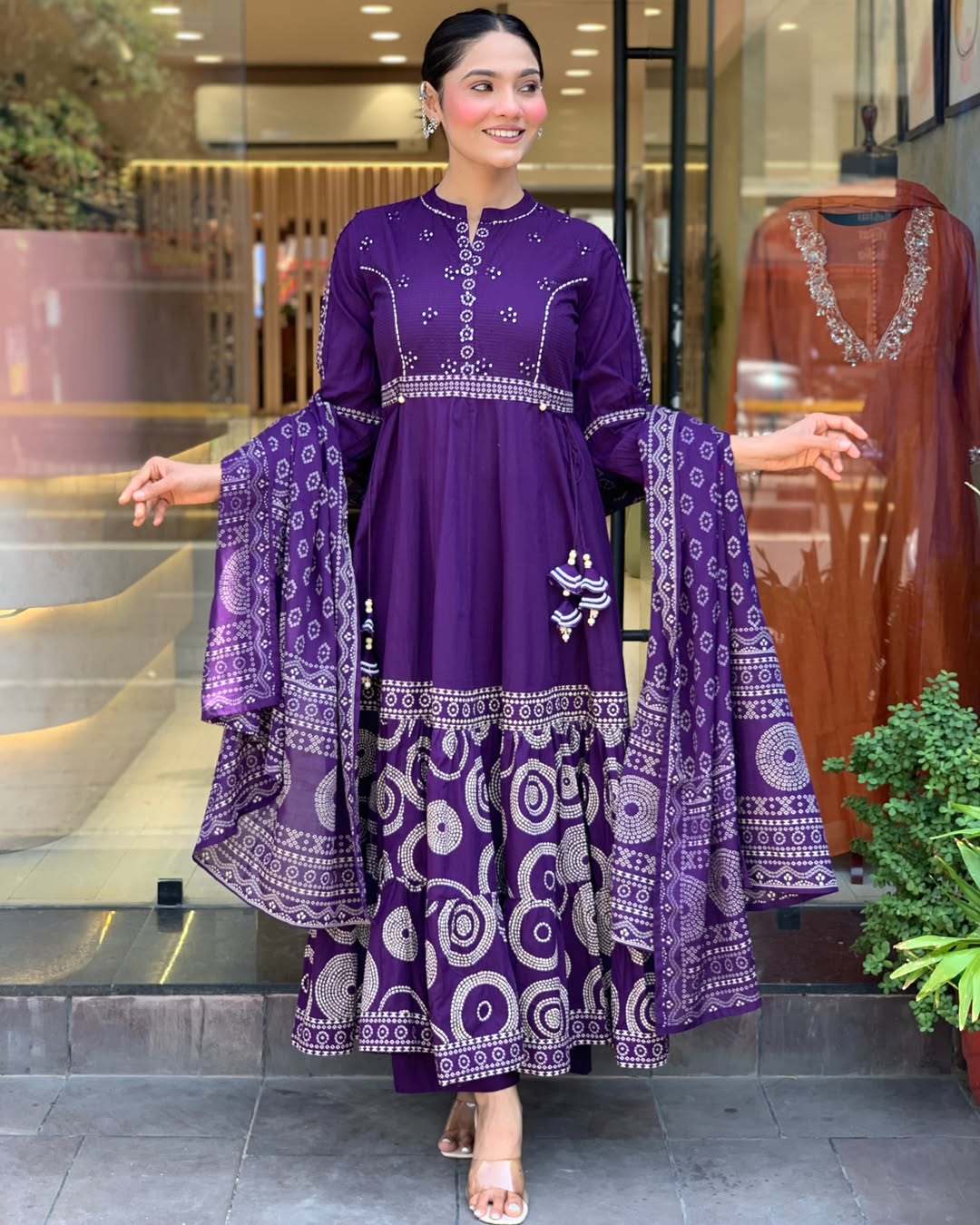 Elegant Purple Muslin Cotton Embroidered Kurti Set with Chanderi Dupatta (3-Piece Set)