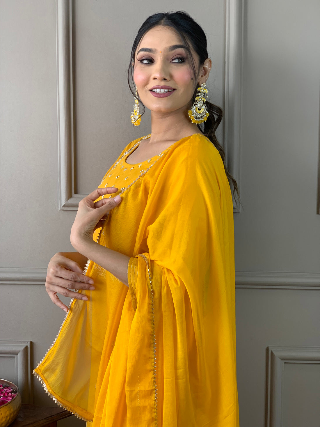 Elegant Yellow Embroidered Rayon Kurti Set with Pant & Chinon Dupatta | Festive & Ethnic Wear (S–XXL)