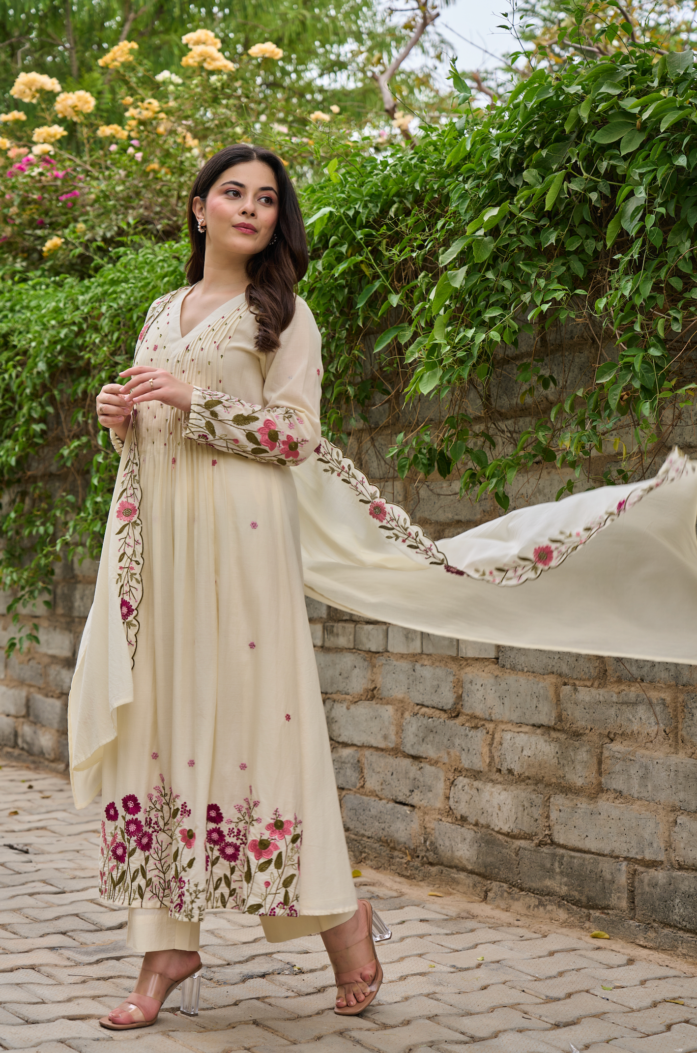 Elegant Cream Chanderi Silk Embroidered Kurti Set with Dupatta | Festive & Ethnic Wear for Women