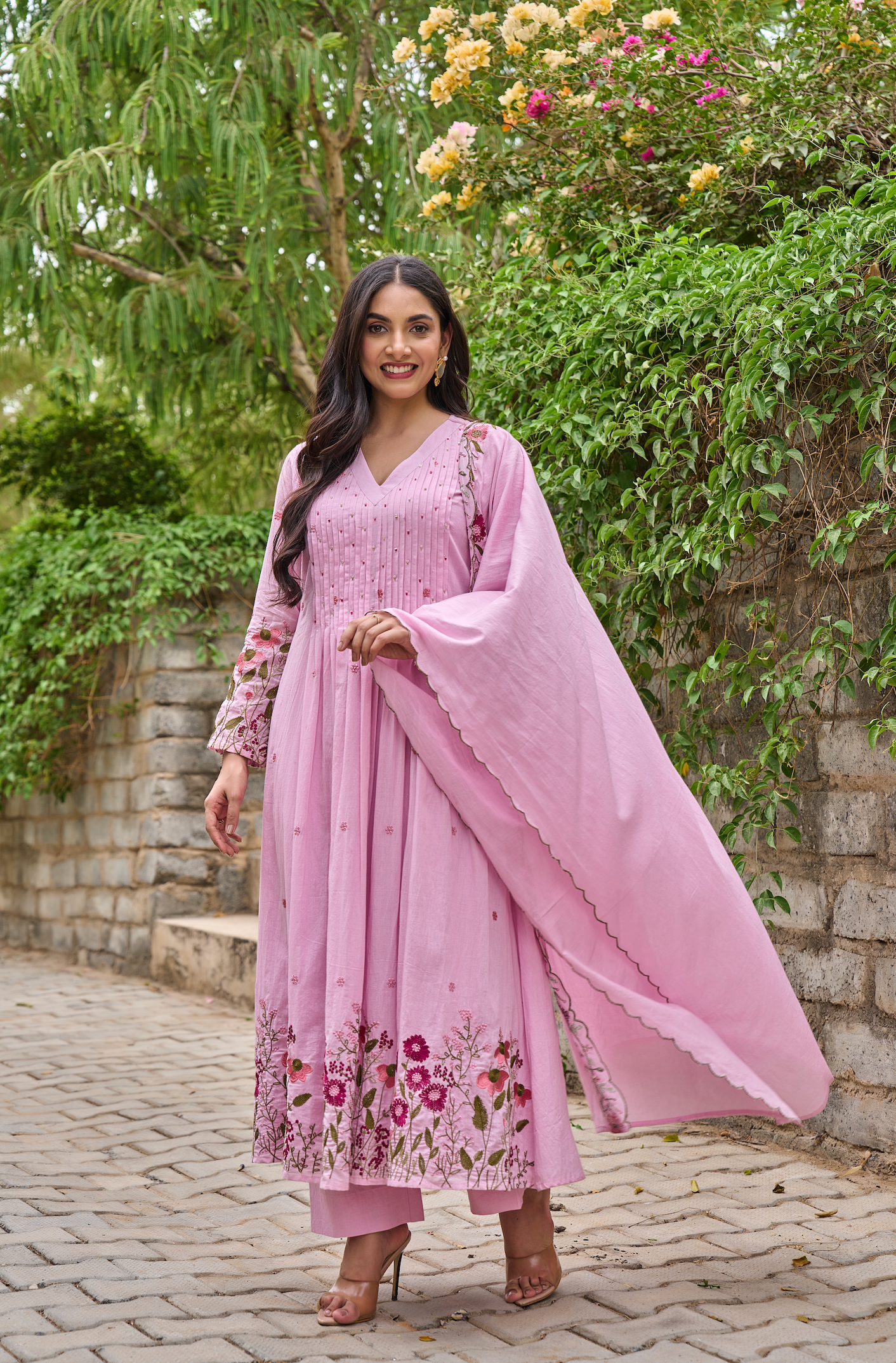Elegant Pink Chanderi Silk Embroidered Kurti Set with Dupatta (3-Piece Set)