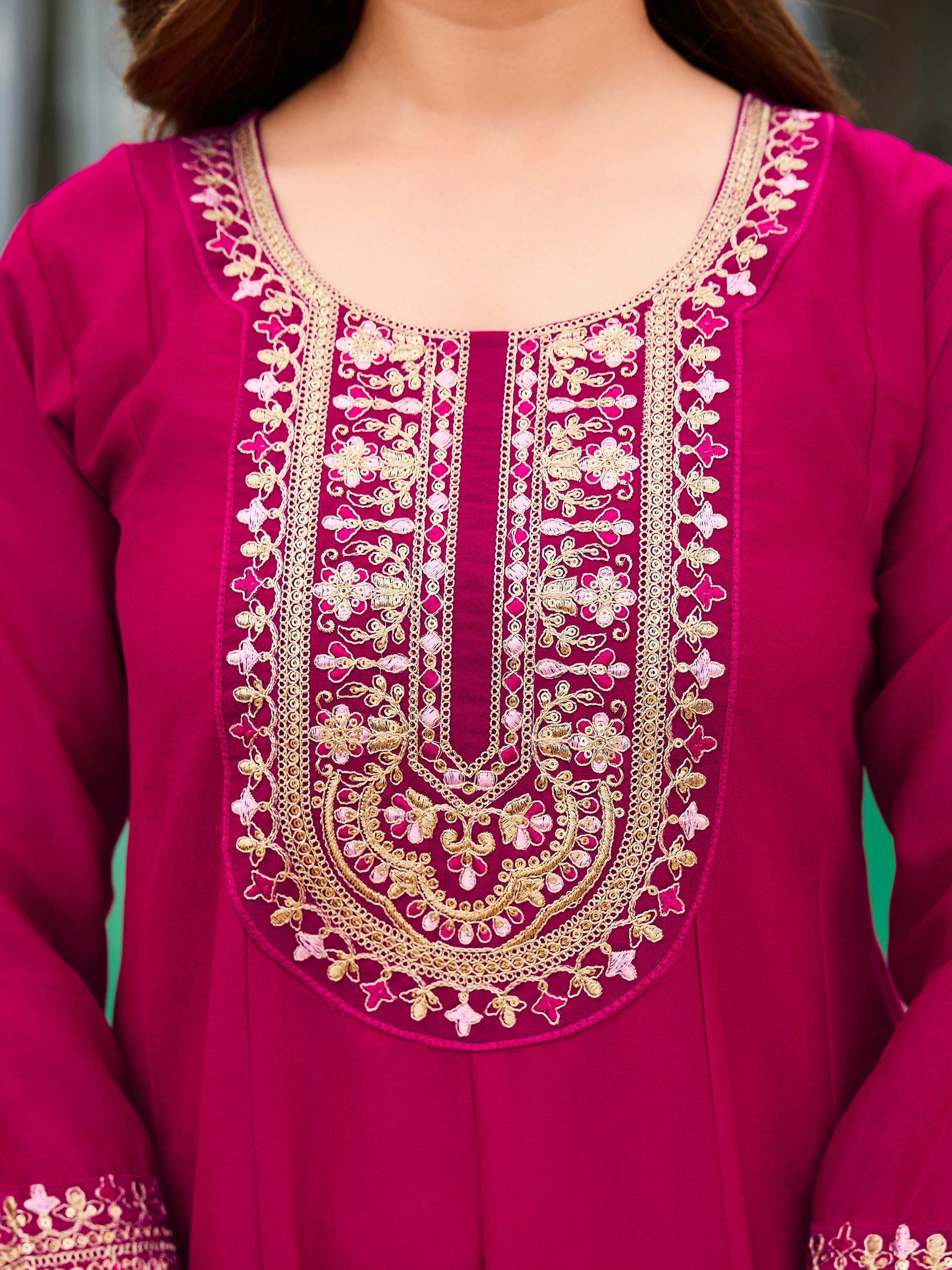 Elegant Wine CP Vichitra Embroidered Kurti Pant Set with Dupatta | Festive & Party Wear Collection