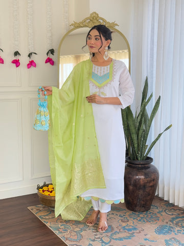 Elegant Embroidered Viscose Chanderi Kurti Set with Jacquard Dupatta – Festive & Party Wear (S–XXL)
