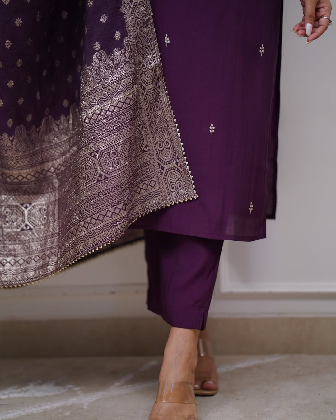 Elegant Wine Purple Embroidered PV Chanderi Kurti Set with Dupatta | Festive & Ethnic Wear (S–XXL)