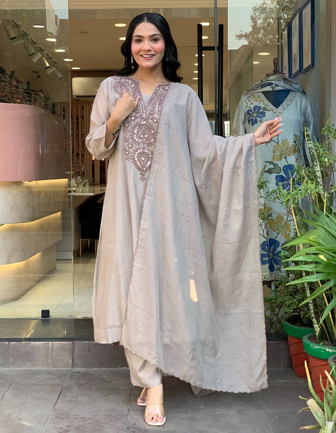 Elegant Muslin Cotton Embroidered Kurti Set with Dupatta – Flared Designer Ethnic Wear (S–XXL)
