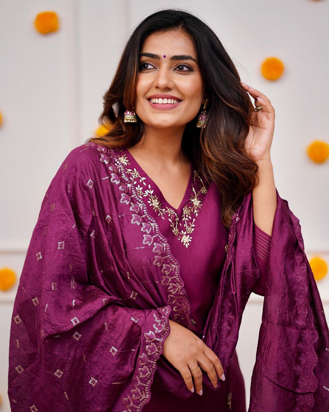 Elegant Wine Purple Embroidered Viscose Chanderi Kurti Set with Dupatta | Festive & Ethnic Wear (S–XXL)