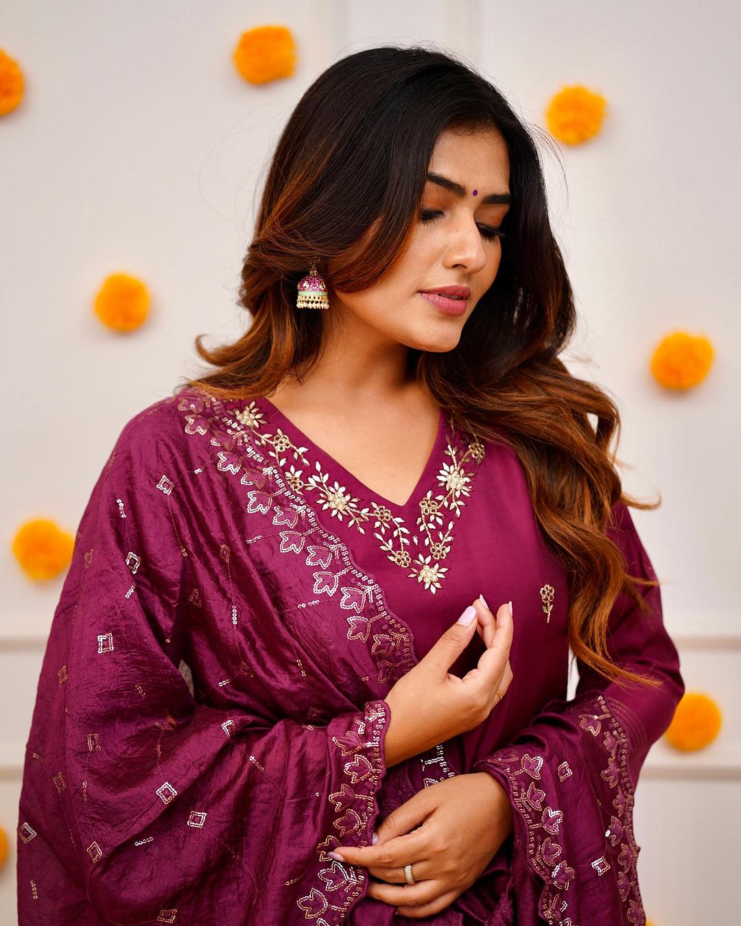 Elegant Wine Purple Embroidered Viscose Chanderi Kurti Set with Dupatta | Festive & Ethnic Wear (S–XXL)